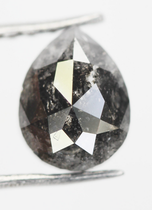 0.88 CT 6.4 MM Natural Loose Pear Salt And Pepper Diamond Black-Grey Color Pear Shape Rose Cut Diamond NJ758